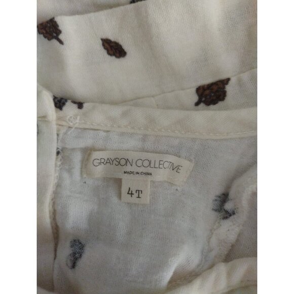 Grayson Collective Girls 4T Outfit with Leaf Print Cotton Top and Brown Pants. - Picture 2 of 8